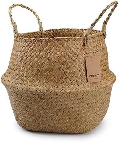 DOKOT Seagrass Plant Basket with Handles, Wicker Woven Storage Basket (8.3inch Diameter x 9inch Heig | Amazon (US)