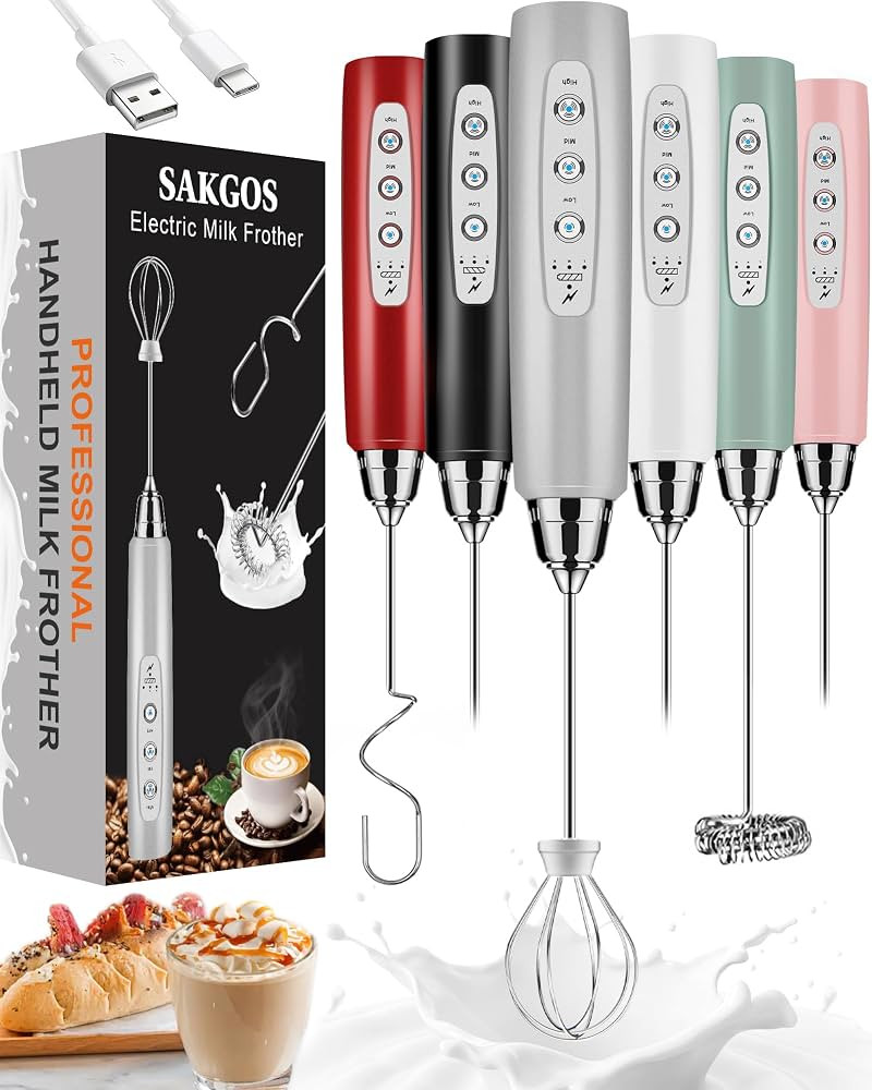 Milk Frother Rechargeable Handheld-Electric Whisk 3 Speed Adjustable, Coffee Frother Wand with 3 ... | Amazon (US)