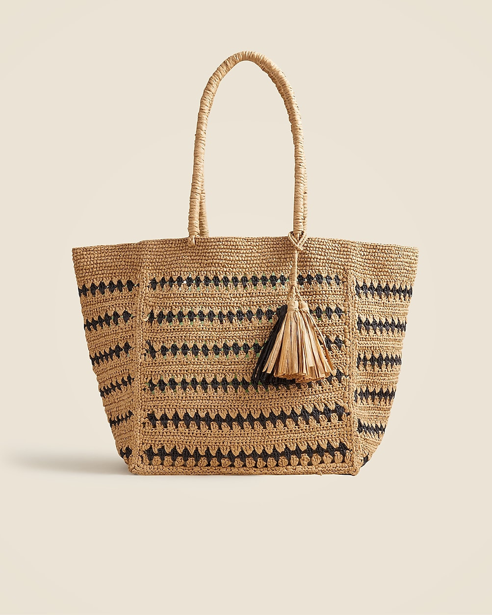 Handknotted packable straw tote in stripe | J. Crew US