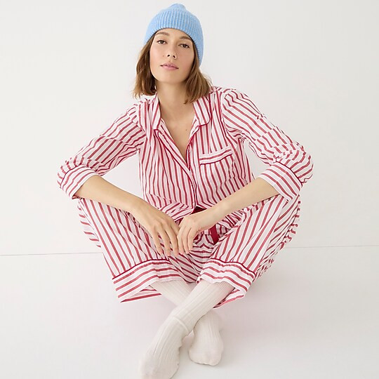 Long-sleeve cotton poplin pajama set in red stripe | J. Crew US