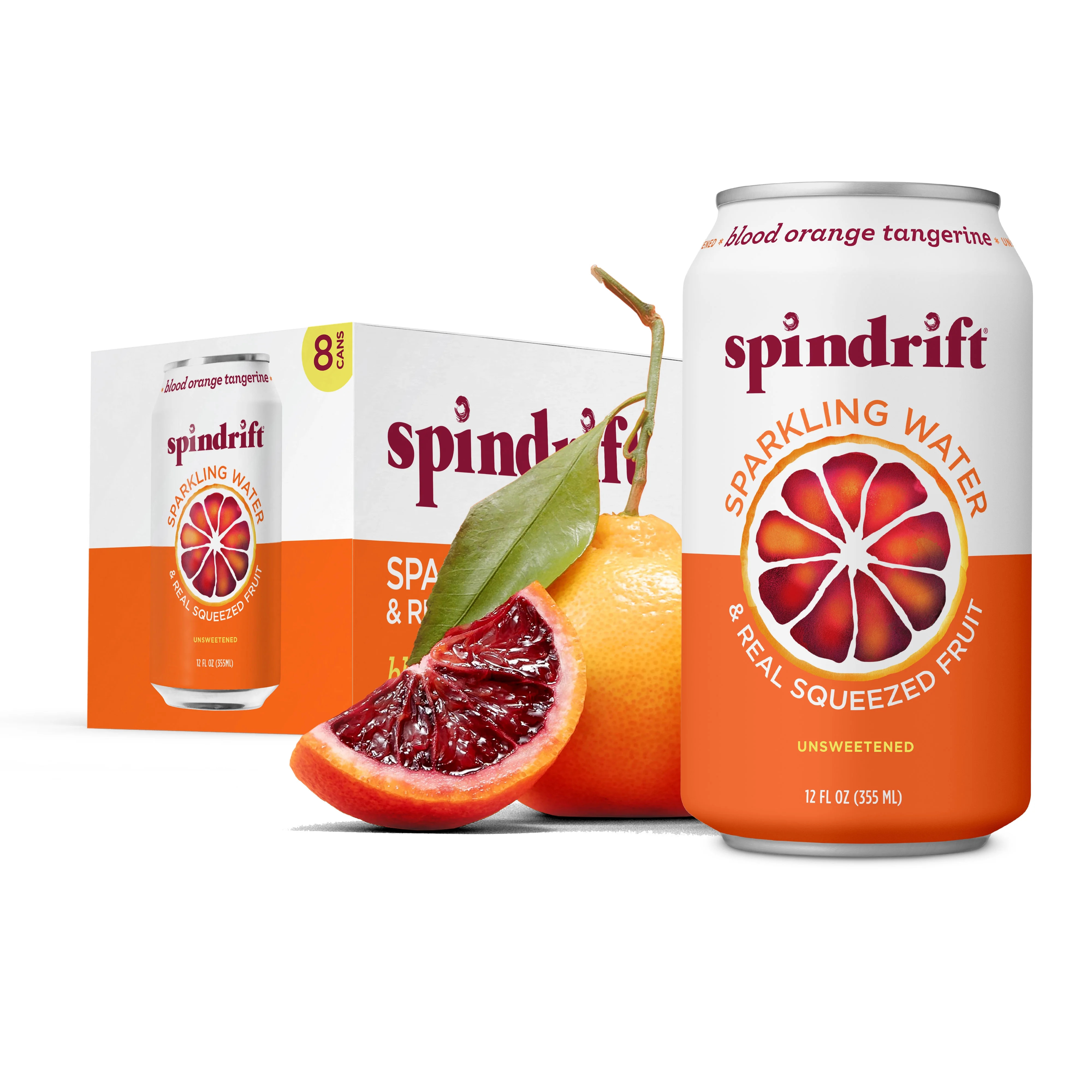 Spindrift Sparkling Water, Blood Orange Tangerine Flavored,  Made with Real Squeezed Fruit, 12 fl... | Walmart (US)