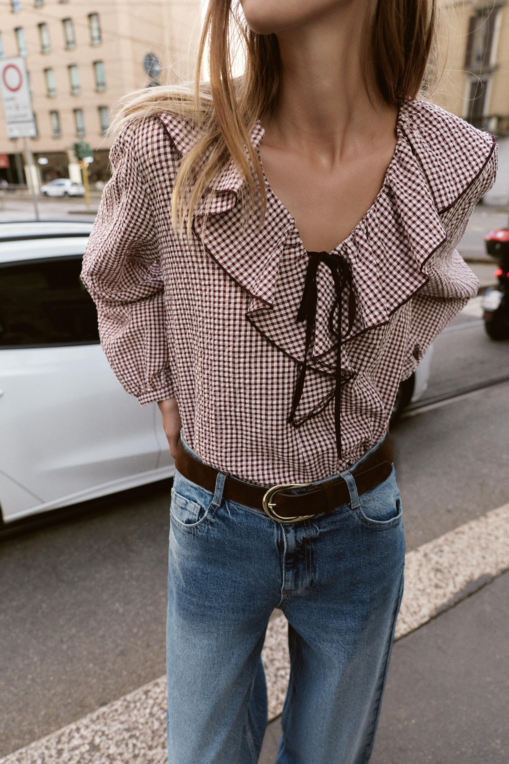 RUFFLED GINGHAM BLOUSE | Zara US