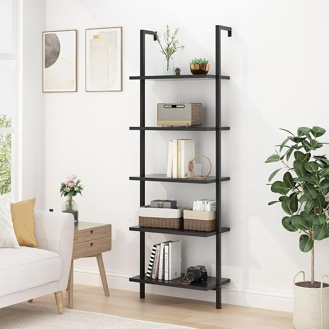 Karl home Ladder Shelf 5 Tier Wall Mounted Bookcase with Metal Frame, Open Design Shelves for Liv... | Amazon (US)