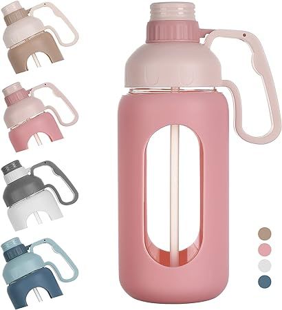 MUKOKO 42oz Glass Water Bottle with Straw, Motivational Water Bottle with Silicone Sleeves and Ha... | Amazon (US)