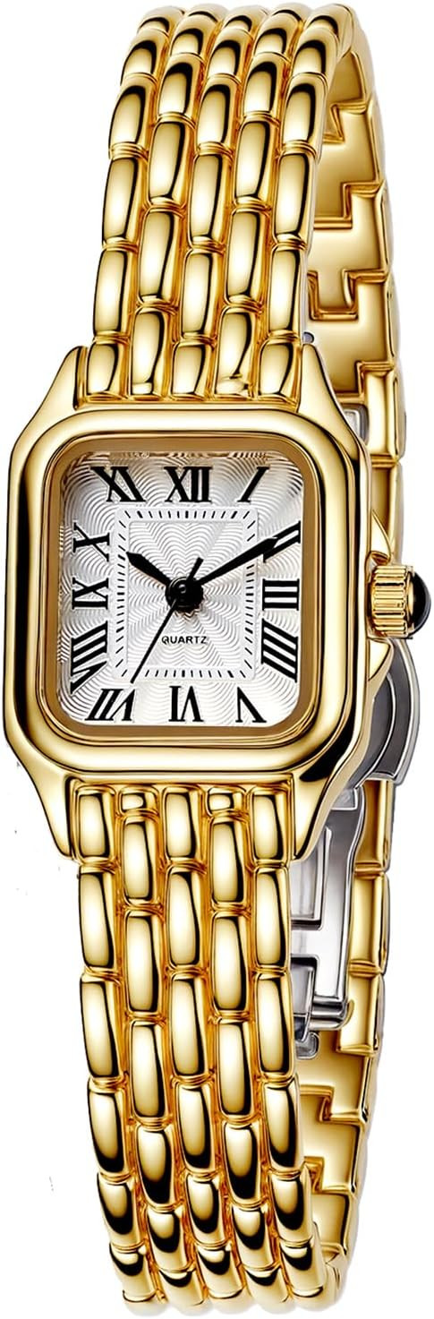 BESTKANG Watches for Women Vintage Square Classic Luxury Watch with Roman Numerals Dial Gold Silver Two-Tone Stainless Steel Band Elegant Dress Women's Wrist Watch | Amazon (US)
