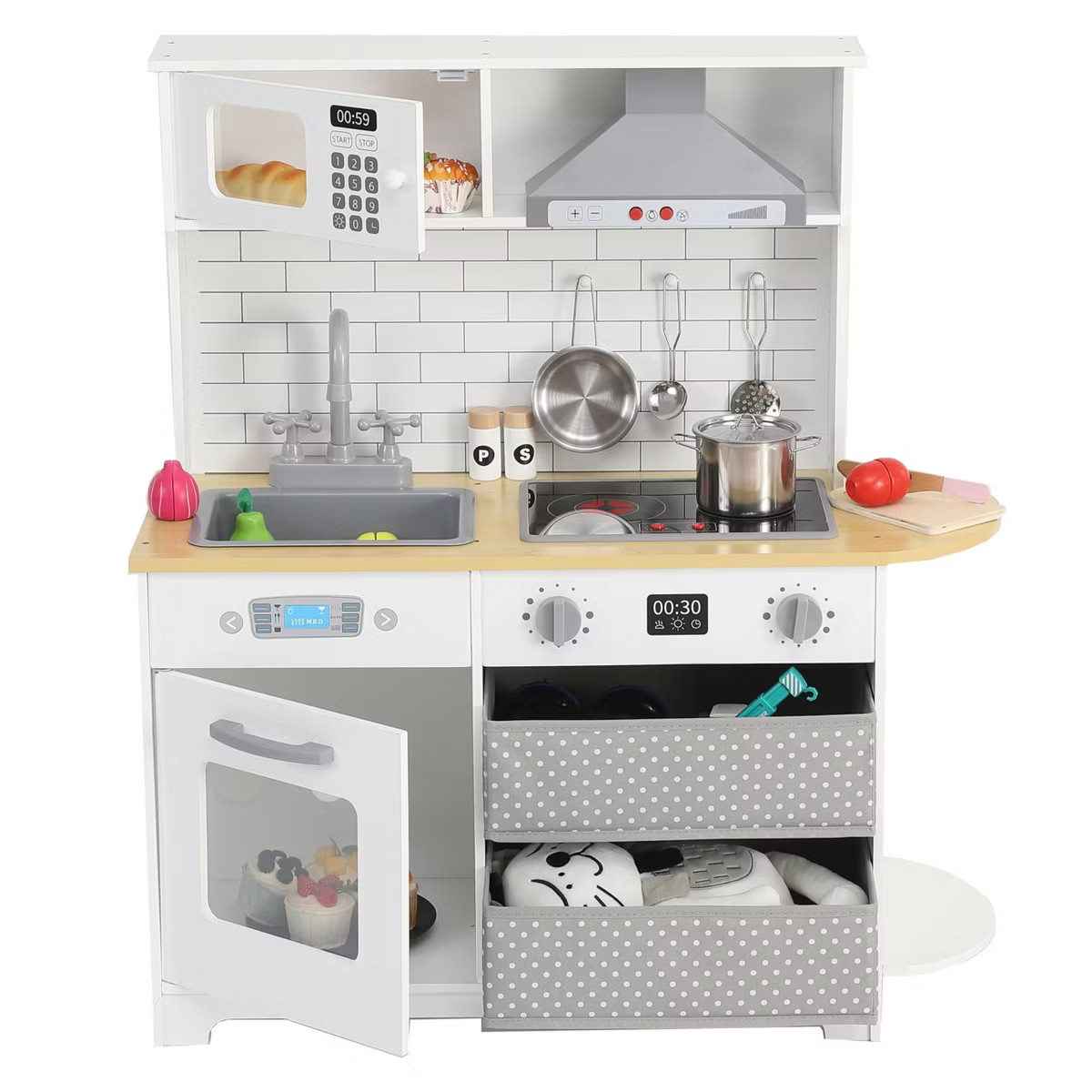 Pretend Play Kitchen, Wooden Play Toy Kitchen Set with Stove, Oven and Accessories , Chefs Kids K... | Target