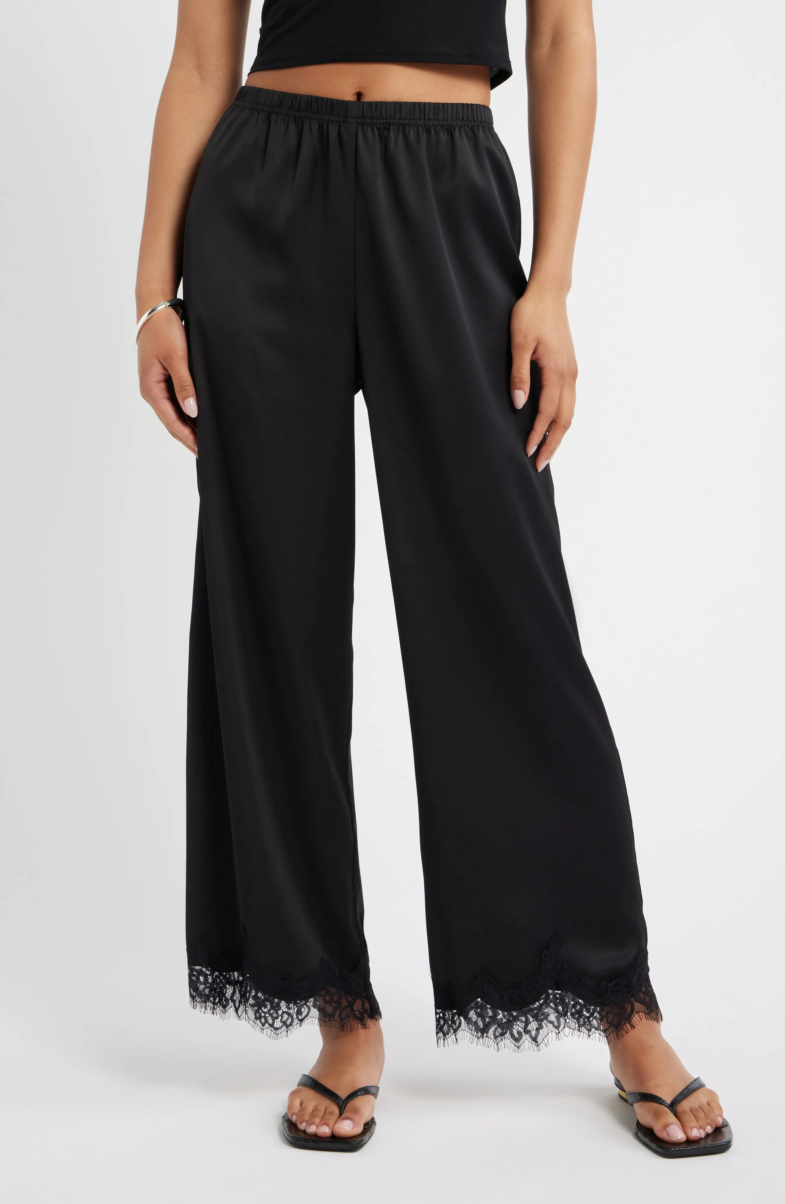 Lace Trim Satin Pants (Women) | Nordstrom | Nordstrom