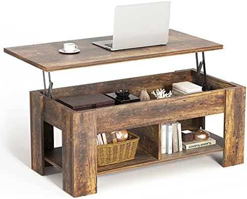 NOBLEWELL Lift Top Coffee Table with Hidden Compartment and Separated Open Shelves, Pop Up Coffee... | Amazon (US)