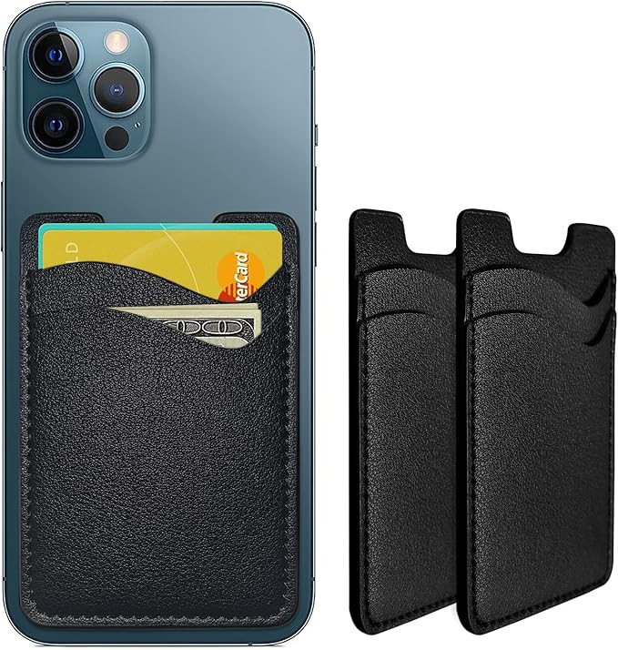Leather Phone Wallet, Stick On Card Holder for Back of Phone Case - Compatible with Most Cell Pho... | Amazon (US)