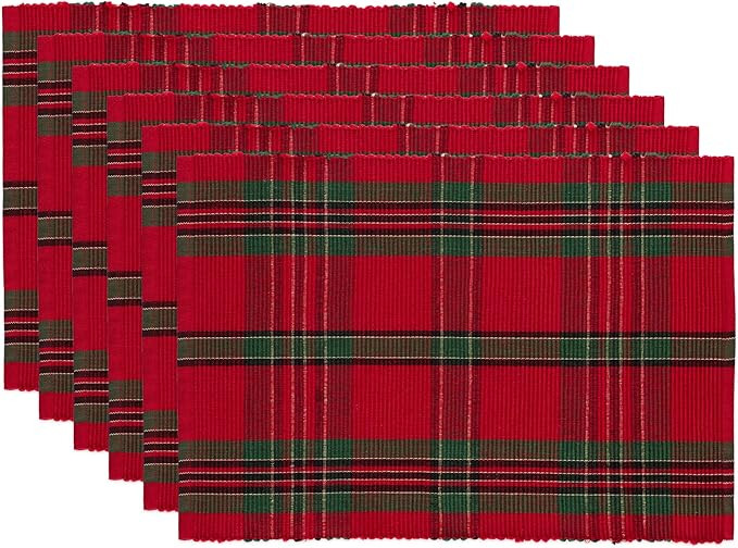 DII Farmhouse Christmas Plaid Dining Table & Kitchen Décor, Holiday Placemat Set, 13x19, Red & G... | Amazon (US)