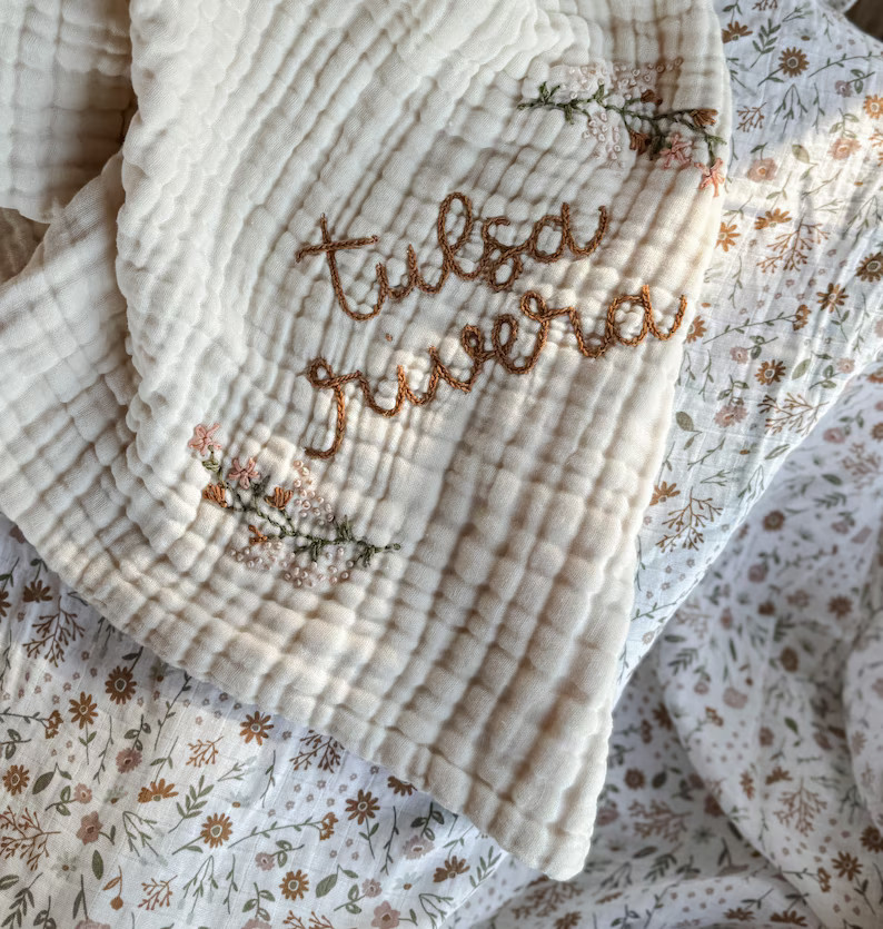 9-Layer Muslin Quilt with hand embroidery - baby blanket , crib quilt, toddler, embroidered name | Etsy (US)