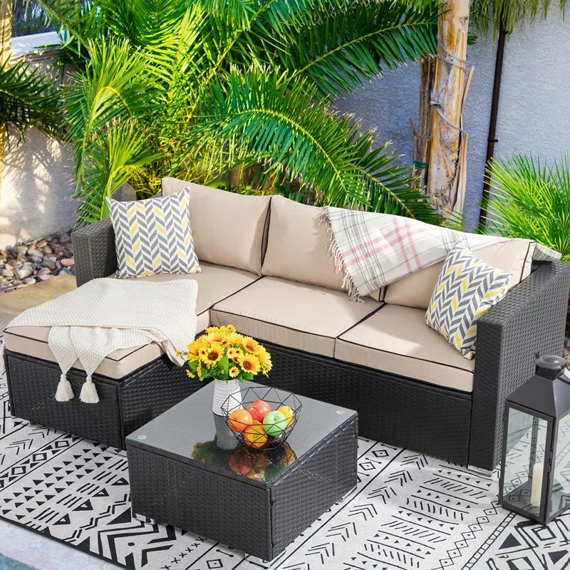 Harbaugh Polyethylene (PE) Wicker 3 - Person Seating Group with Cushions | Wayfair North America