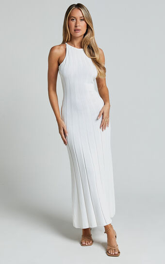 Lana Midi Dress - Racer Knitted Rib Dress in Ivory | Showpo (US, UK & Europe)