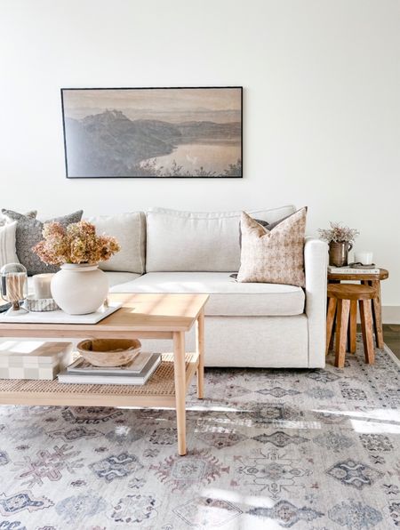 Living room decor | Neutral living room | Transitional Design | Side chair | Sofa | Vintage rug | Decorative pillow | Floor Lamp | Moody Art | Organic Modern | Bench Styling | Entry Styling

#LTKFind #LTKhome #LTKunder100