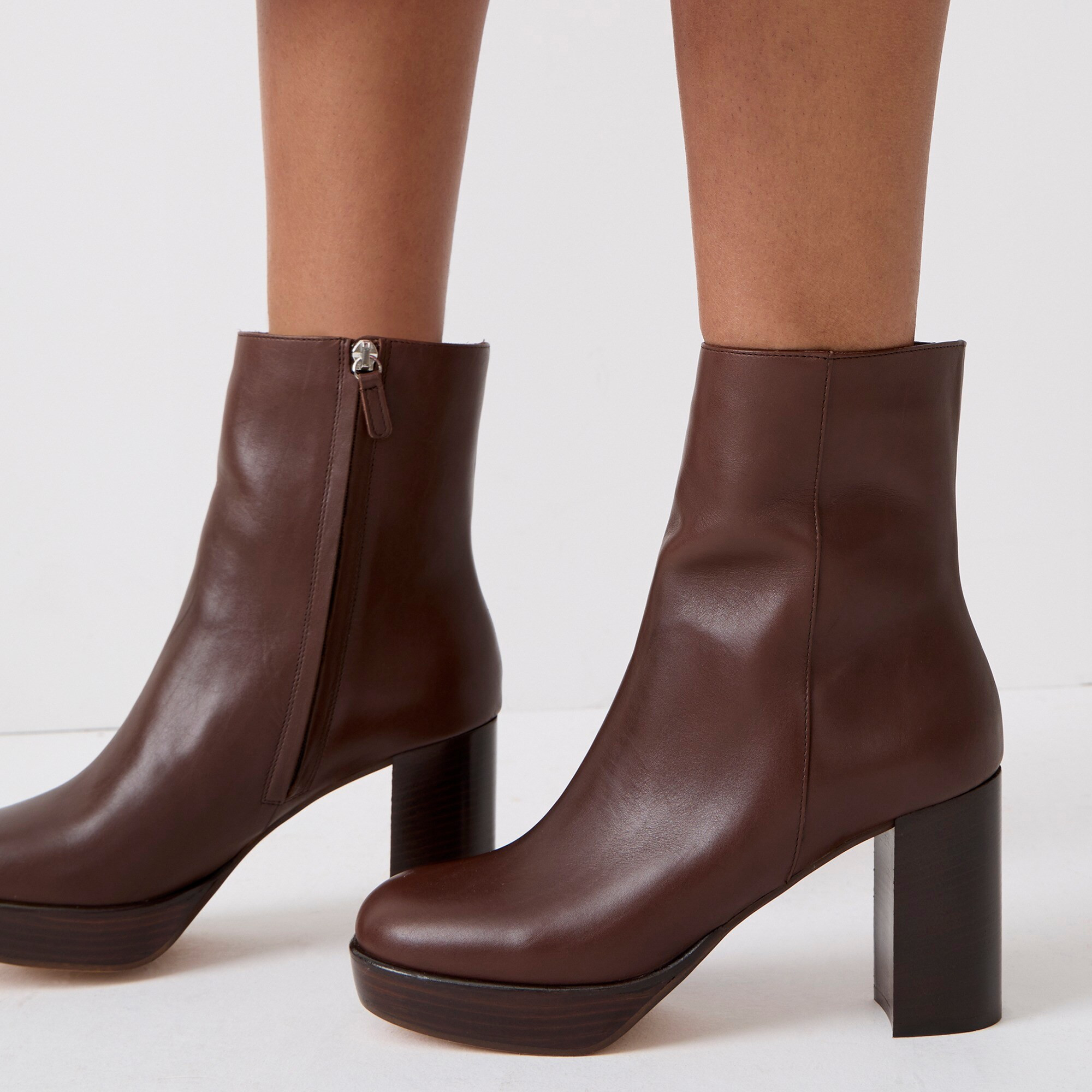Platform stacked-heel boots in leather | J. Crew US