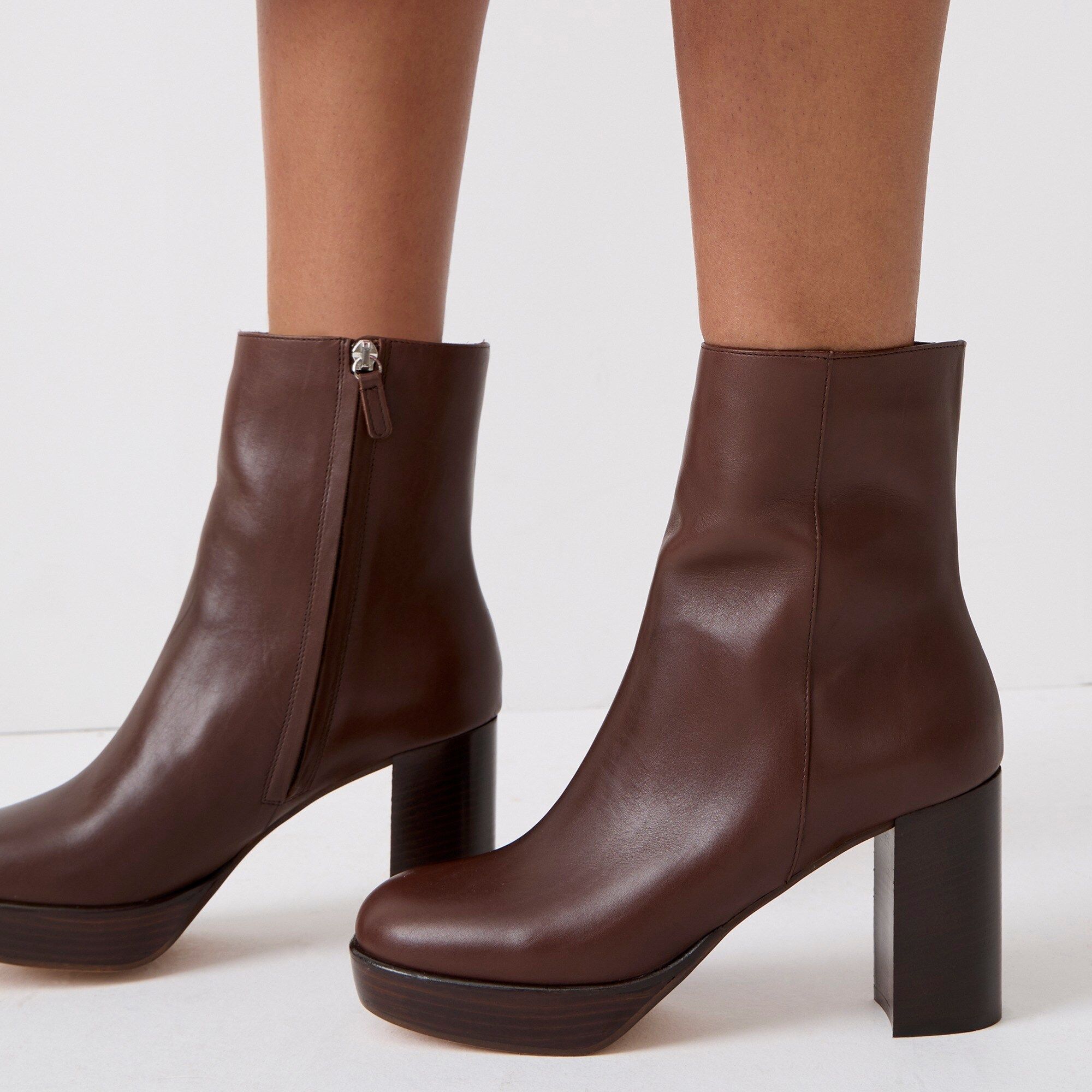Platform stacked-heel boots in leather | J.Crew US