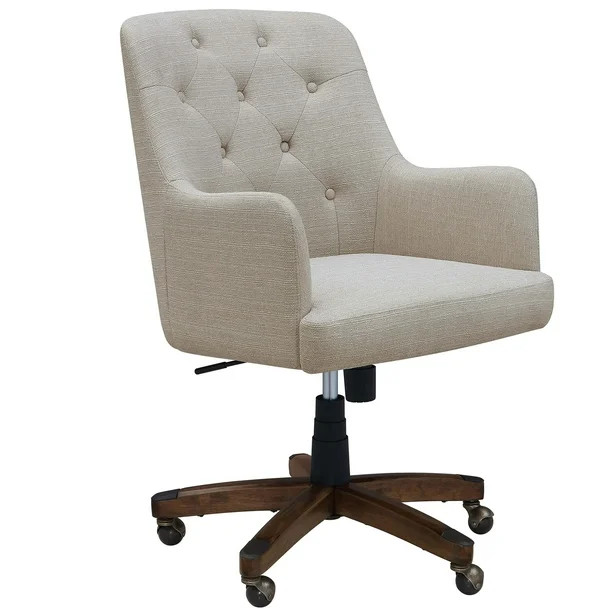 Better Homes & Gardens Tufted Office Chair, Natural Fabric Upholstery and Espresso Wood Base | Walmart (US)