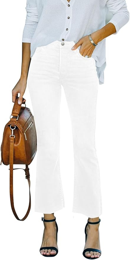 Flare Jeans for Women Cropped Stretchy Mid Rise Bell Bottom Jeans Womens Crop Flare Jeans with Ra... | Amazon (US)