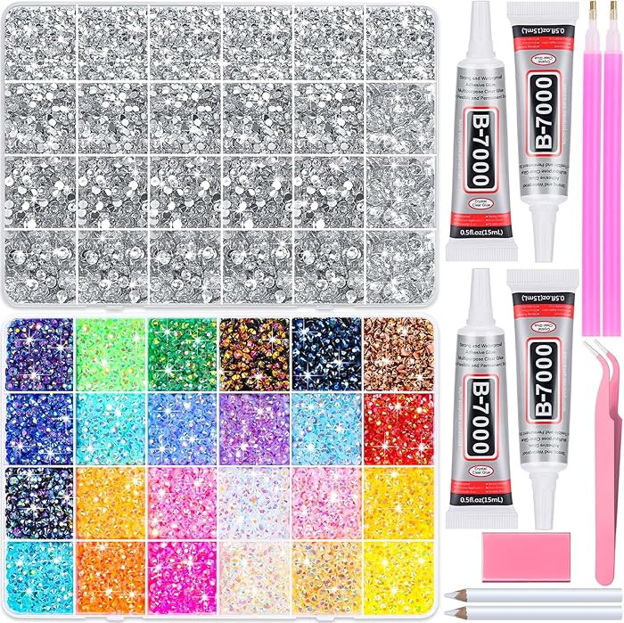 40000Pcs Resin Rhinestones with B7000 Jewelry Glue for Bedazzling Crafting, Rainbow Crystals Flat... | Amazon (US)