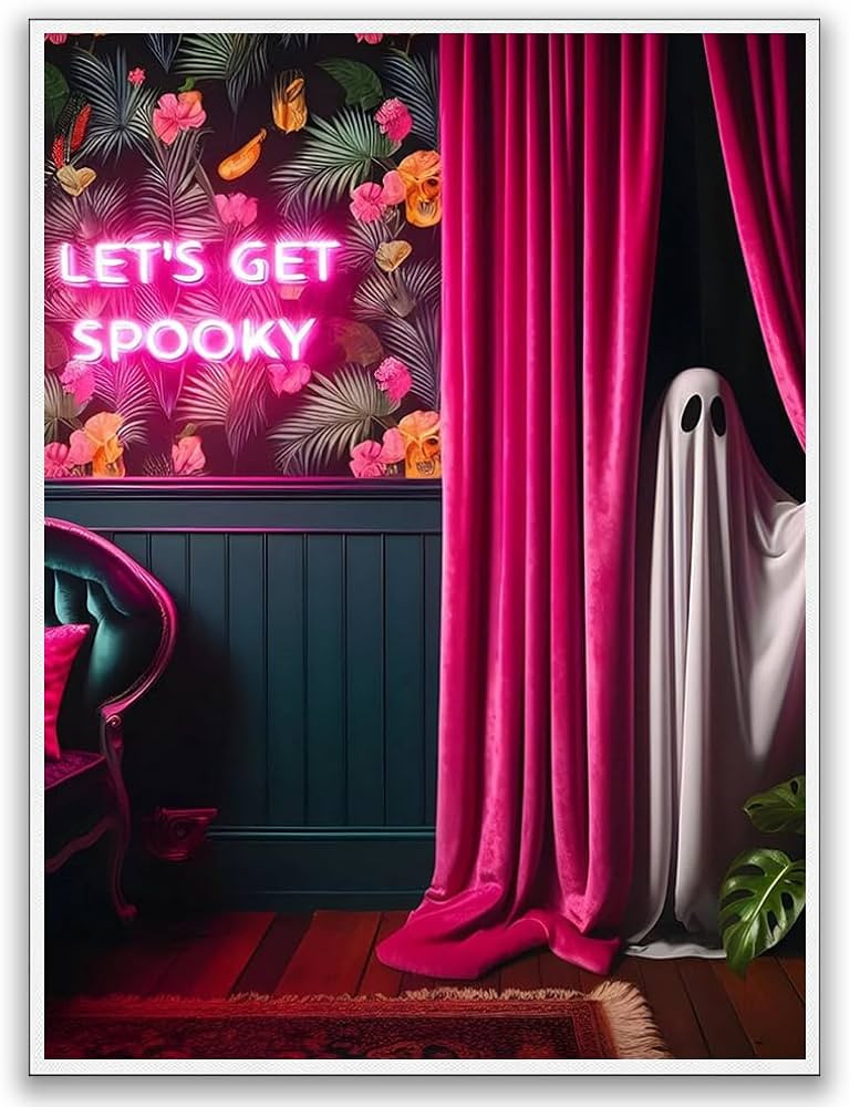 Let's Get Spooky Ghost Art - Pink Neon Sign 12x16in Unframed Canvas wall Print, Retro Gothic Home... | Amazon (US)