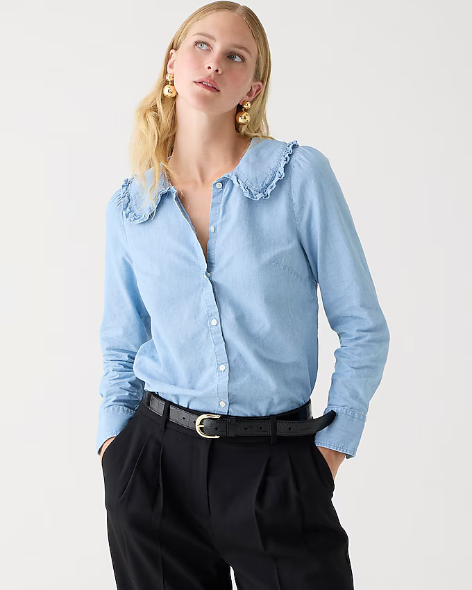 Ruffle-collar chambray shirt | J. Crew US