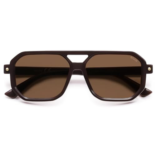 SOJOS Retro Polarized Square Aviator Sunglasses for Women Men Vintage 70s UV400 Protection Shade SJ2609 Brown Brown Lens | Amazon (US)