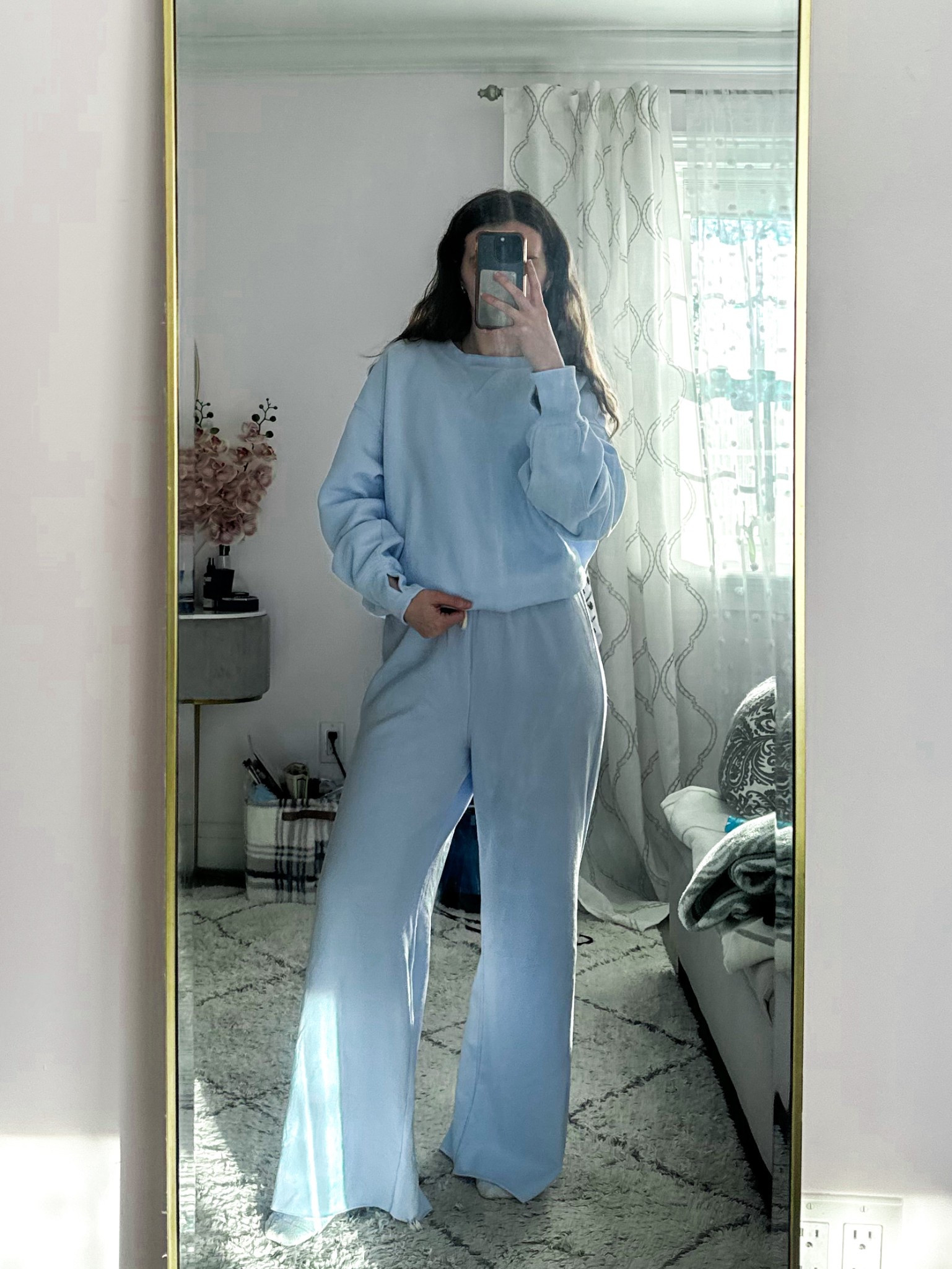 This wide-leg sweatpants and crew neck sweatshirt set is perfect for running errands, travel days, or just lounging in style. Paired with sneakers, it’s an effortless go-to for staying comfy while looking put together.
.
.
.
.

Travel outfit | travel set | lounge set | athleisure outfits | loungewear | lounge pants | lounge outfits | blue pants | drawstring pants | travel pants | sweatshirt outfit | blue sweatshirt | comfy outfits | matching lounge sets | 

#LTKSpringSale #LTKSeasonal #LTKActive #LTKU #LTKSaleAlert #LTKFindsUnder50 #LTKFindsUnder100 #LTKStyleTip #LTKTravel #LTKShoeCrush