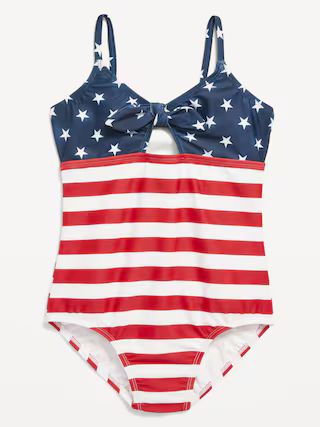 Printed Americana Tie-Front One-Piece Swimsuit for Girls | Old Navy (US)