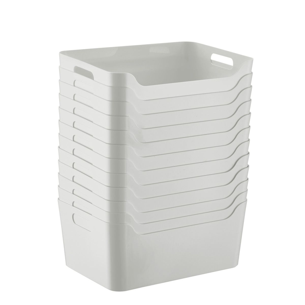 Case of 12 Medium Plastic Storage Bin w/ Handles Light Grey | The Container Store