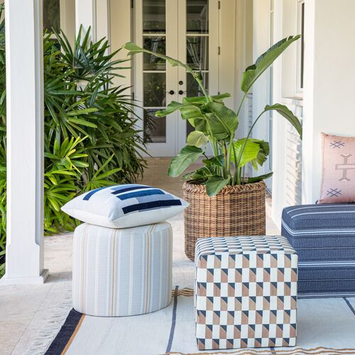Braxton Outdoor Stripe Ottoman, Yellow/White | One Kings Lane