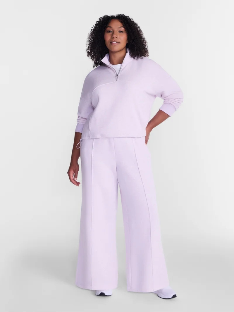 Athletic Works Women's and Women's Plus Pintuck Wide Leg Fleece Pants, 30" Inseam, Sizes XS-4X | Walmart (US)