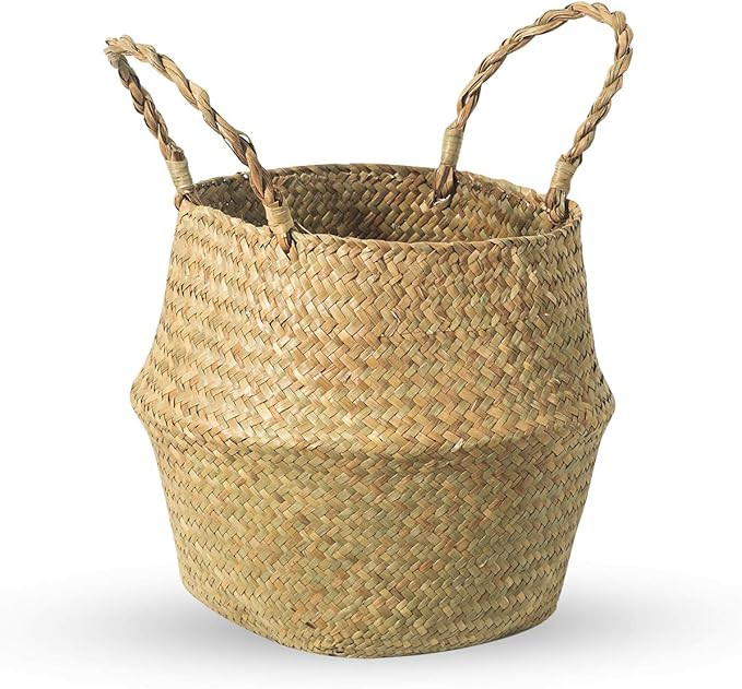 BrilliantJo Natural Seagrass Storage Basket, handmade Woven Belly Boxes with Handles Flower Plant... | Amazon (UK)