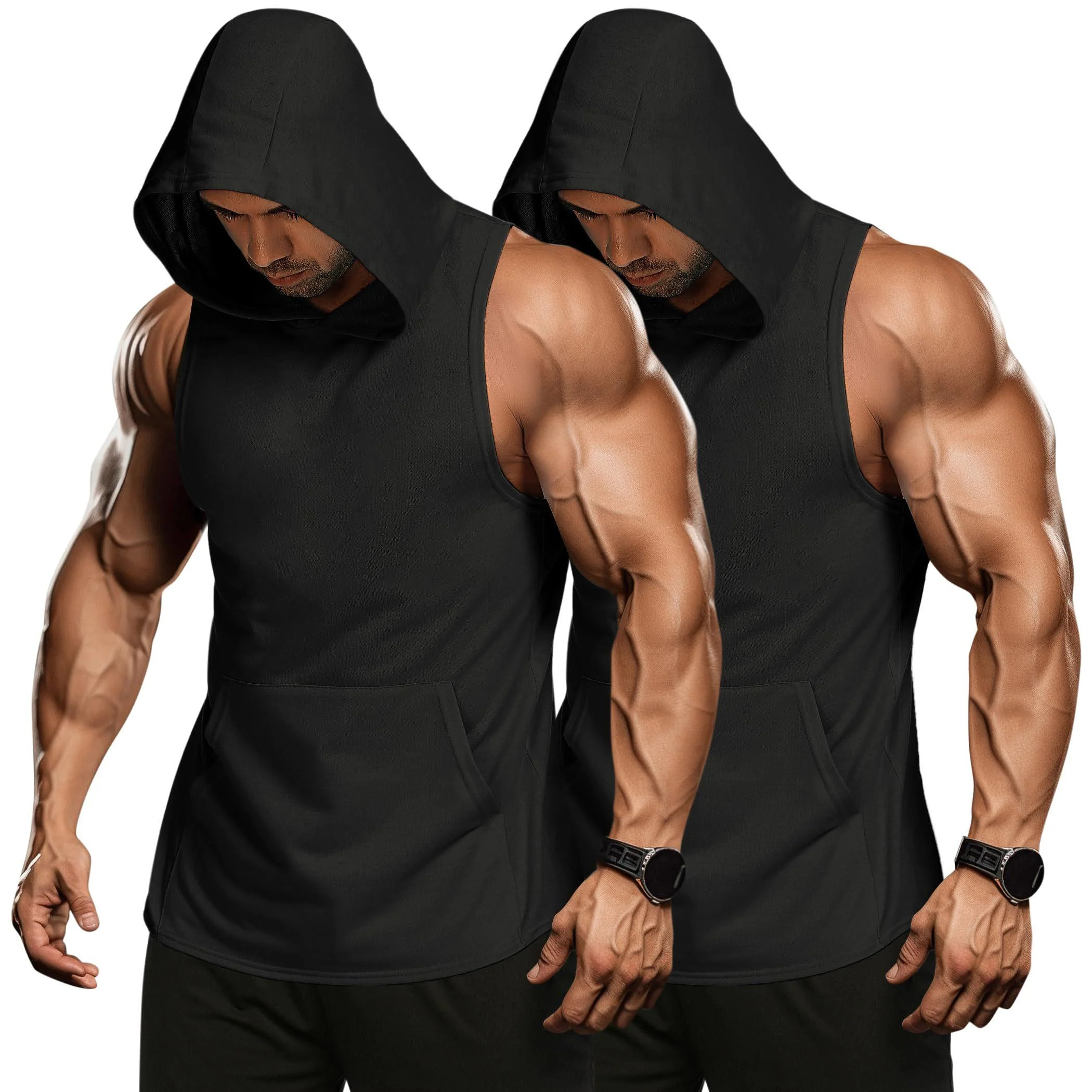 COOFANDY Men's 2 Pack Workout Hooded Tank Tops Bodybuilding Muscle Cut Off T Shirt Sleeveless Gym... | Walmart (US)
