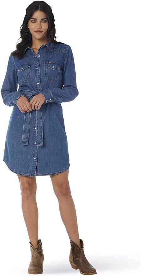 Wrangler Women's Retro Long Sleeve Western Denim Snap Dress | Amazon (US)