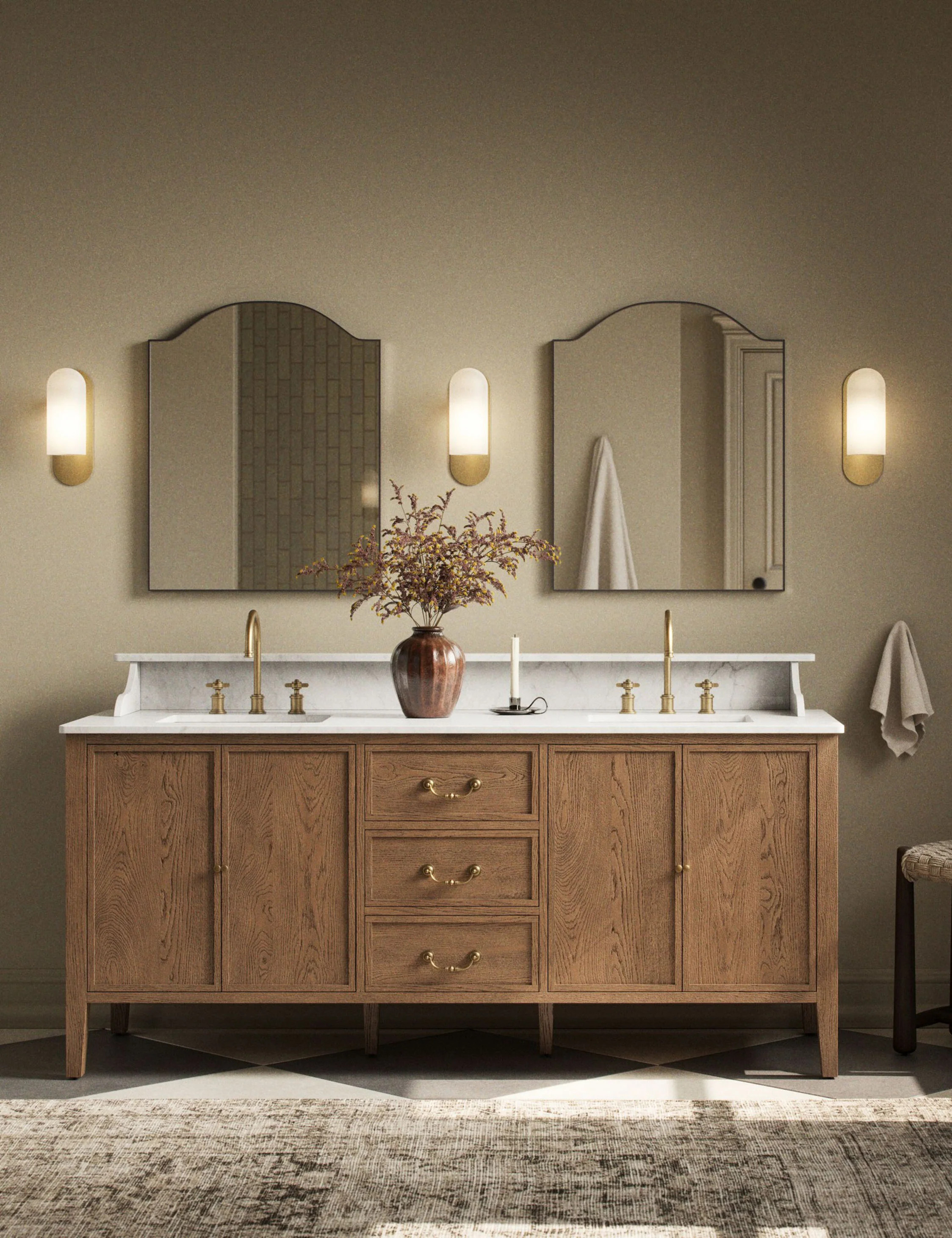 Elliston Bath Vanity by Amber Lewis x Four Hands, Worn Oak, 73" Double | Lulu and Georgia 