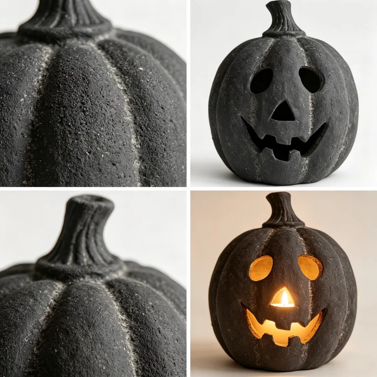 Halloween Decorations - Fall Decor - 5.9"H Black Handmade Resin Jack O Lantern Flameless Candle P... | Walmart (US)