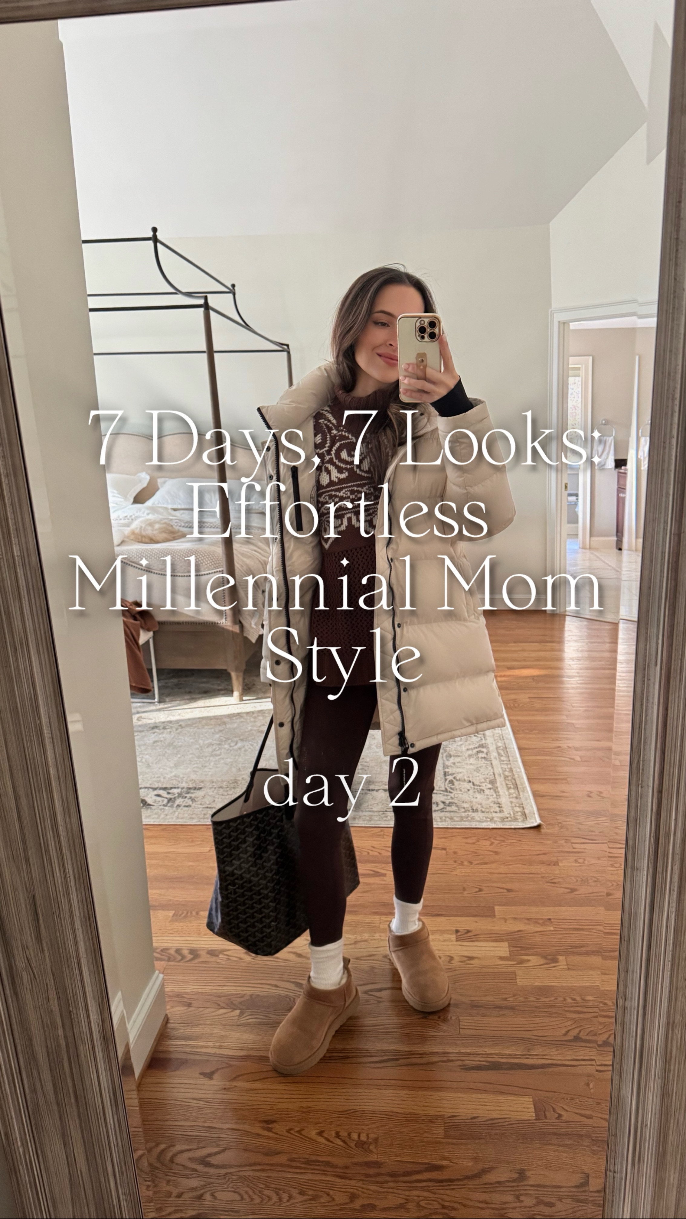 Effortless Millennial Mom style day 2. Wearing Super Puff coat (sized up to S for extra room), sweater and leggings run true to size (wearing S)  

#LTKSeasonal #LTKOver40 #LTKFindsUnder100