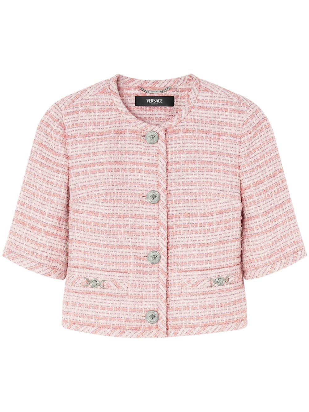 Versace Women's BouclÃ© Tweed Jacket in Pink | Size 42 | 10157451A115462PT60 | LOZURI