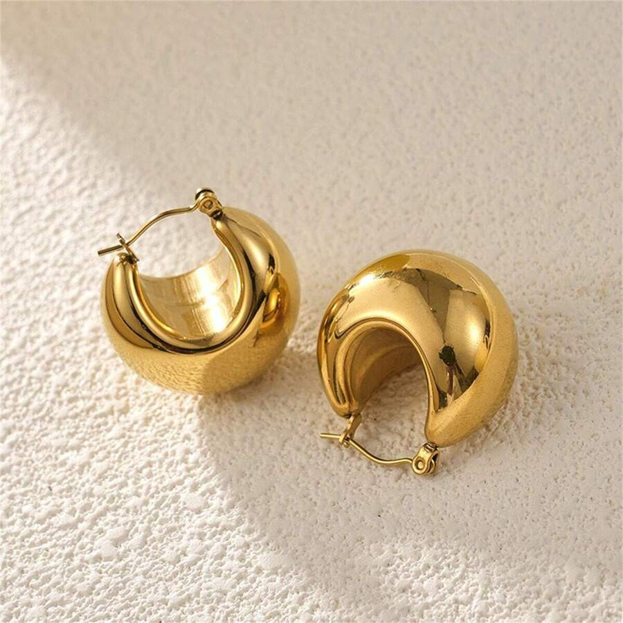 Metallic Glossy Half Circle Hollow Out Earrings, Subtle Luxury Minimalist Style Daily Wear Access... | SHEIN