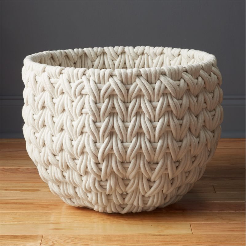 Conway Round White Cotton Storage Basket Large + Reviews | CB2 | CB2