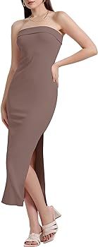 WIHOLL Womens Summer Dresses 2024 Bodycon Maxi Tube Dress Strapless Side Slit Vacation Outfits | Amazon (US)