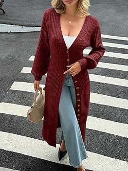 Saodimallsu Womens Long Cardigans V Neck Button Down Chunky Knit Dusters Sweater Coat Fall Trendy... | Amazon (US)