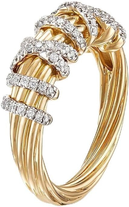 18k gold geometric line women's ring fashionable and personalized set with small diamond alloy ri... | Amazon (US)