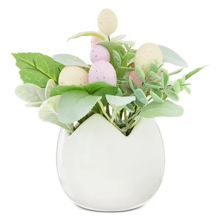 Artificial Plant with Speckled Eggs in White Egg Pot, 8.5", Easter by Way To Celebrate | Walmart (US)