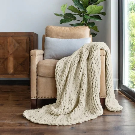 Comfort Canopy - Soft & Cozy Chunky Hand-Knit Throw Blanket, Ivory | Walmart (US)