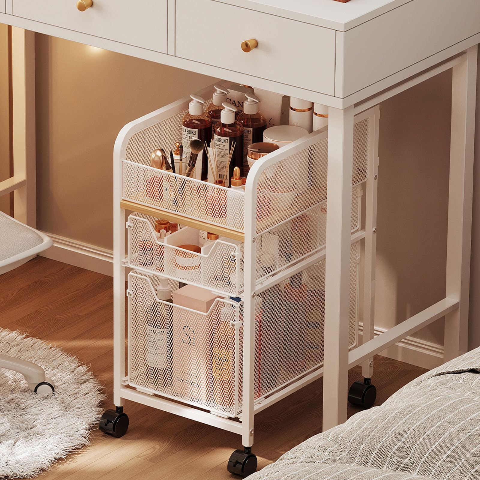Rolling Makeup Cart Organizer with 2 Drawers, Narrow Floor Skincare Organizers, Vanity Organizer ... | Amazon (US)