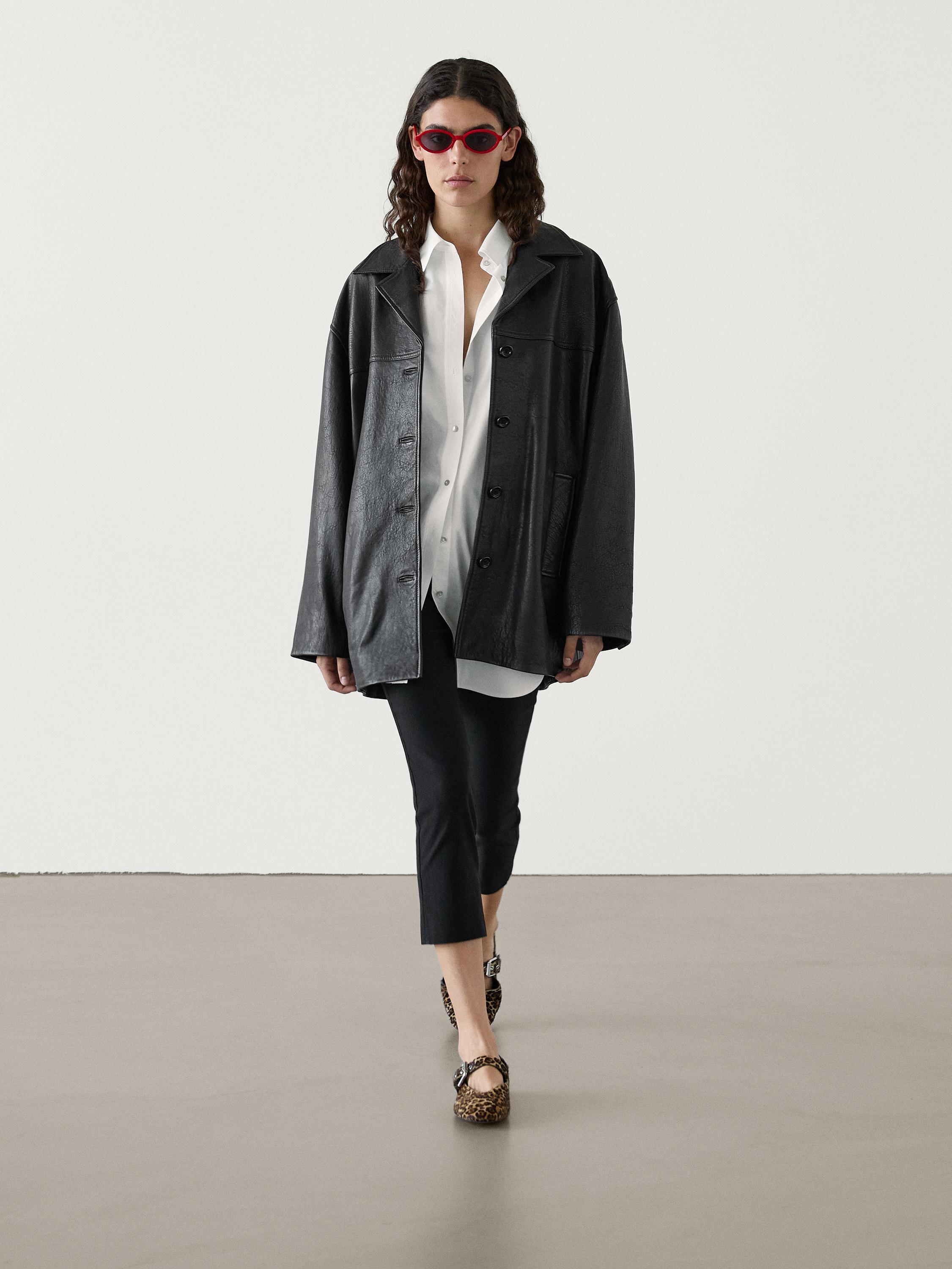 Nappa leather jacket with seam details | Massimo Dutti UK