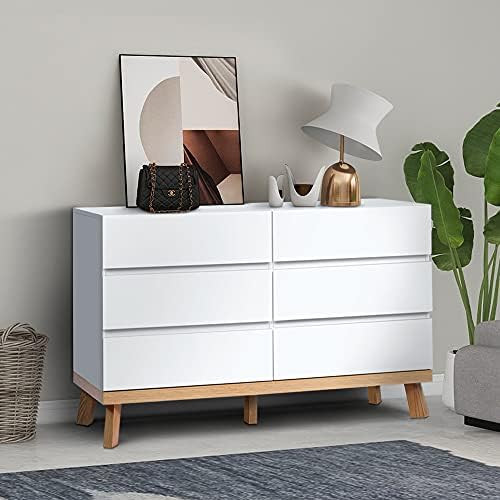 YIGOBUY 6 Drawer Double Dresser White Dresser for Bedroom Chest of Drawers Large Storage Cabinet Whi | Amazon (US)
