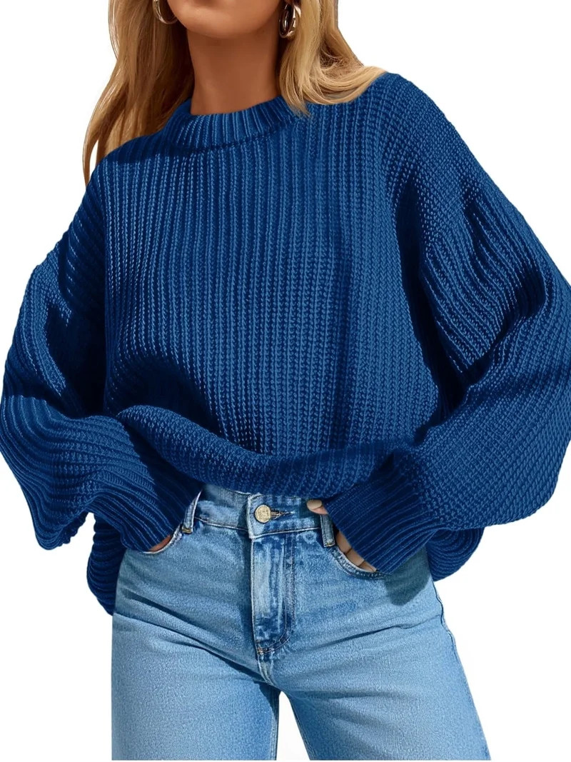 Women's Chunky Knit Sweater - Oversized Ribbed Crewneck Long Sleeve Top Fall Winter Casual Fashio... | Walmart (US)