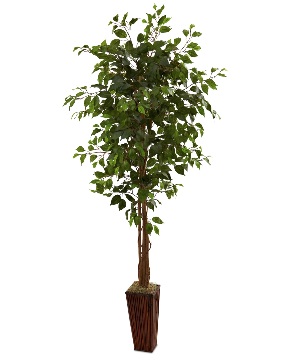 Nearly Natural 6' Ficus Artificial Tree with Bamboo Planter - Green | Macy's